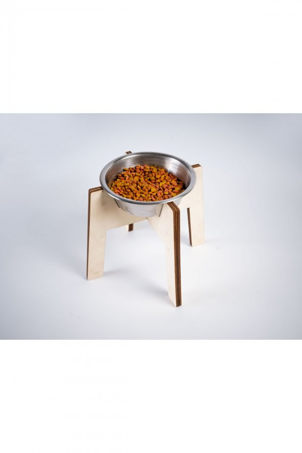 Glipet Footed Çelik Taslı Yükseltilmiş Ahşap Kedi ve Köpek Mama Su Kabı 1200 ML - 32x26 Cm - 4