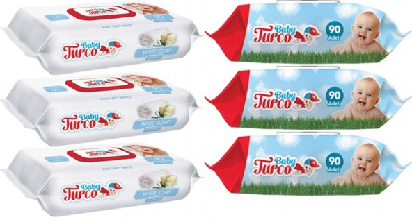 Baby Turco Islak Havlu Mendil 90 Yaprak Plastik Kapaklı Karma 6 Lı Set (Klasik-Beyaz Sabun)