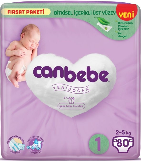 Canbebe Bebek Bezi Beden:1 (2-5Kg) Yeni Doğan 80 Adet Fırsat Pk - 1