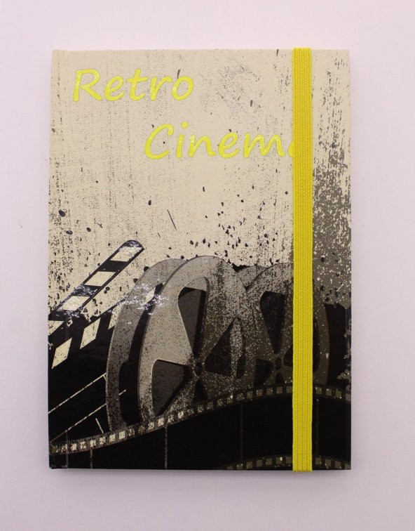 Lastikli Çizgisiz Sert Kapak Retro Cinema Defter - 3