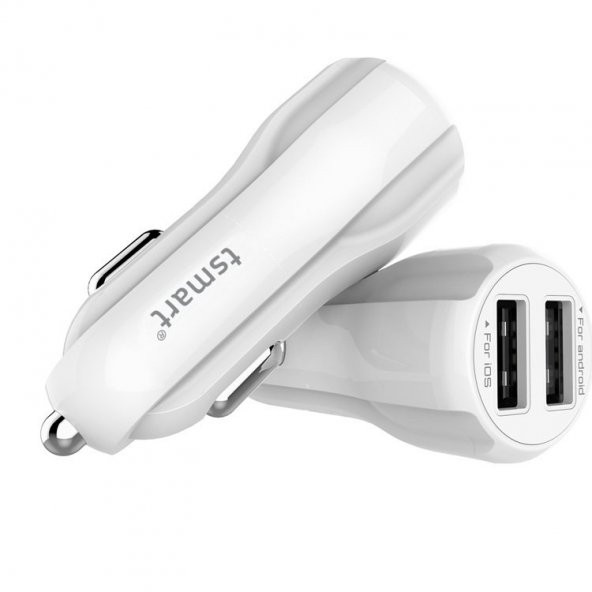 Tsmart iPhone Şarj Kablolu 2 USB iPhone 3,4A Araç Şarj Seti Beyaz TS-A35