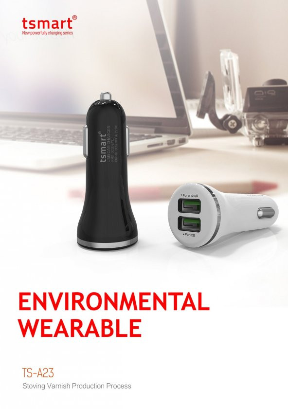 Tsmart iPhone Şarj Kablolu 2 USB iPhone 3,1A Araç Şarj Seti Beyaz TS-A24 - 5