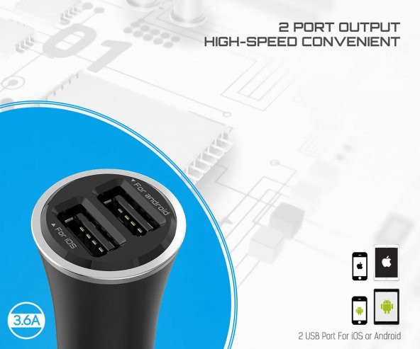 2 USB Çıkışlı 3,4A Araç Şarj Seti iPhone Şarj Kablolu Beyaz - 5
