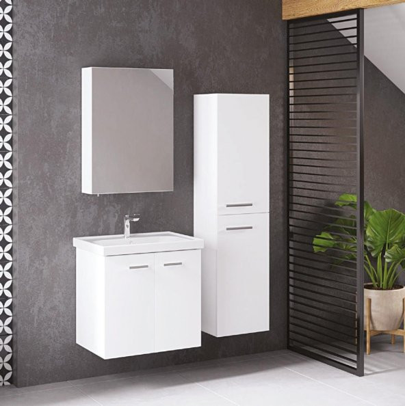 Denko Terra 60 cm MDF Beyaz Banyo Dolabı Takımı ve Boy Dolabı