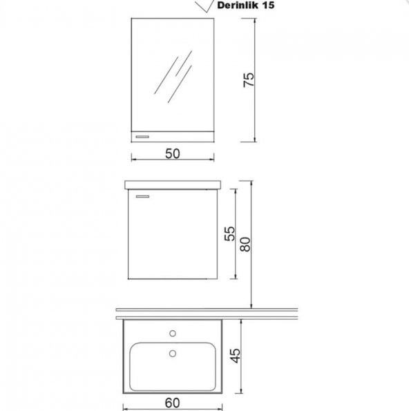 Denko Terra 60 cm MDF Beyaz Banyo Dolabı Takımı ve Boy Dolabı - 3