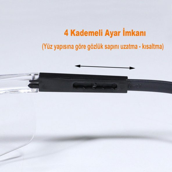 İş Güvenlik Gözlüğü Kulak Ayarlı Koruyucu Gözlük Şeffaf (12 ADET) - 4