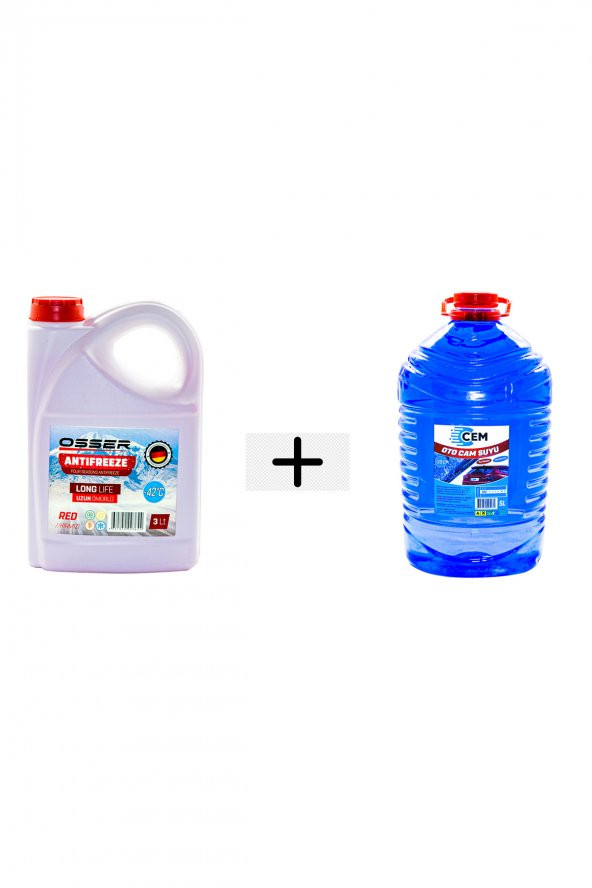 Cem Kışlık İkili Set( Cam Suyu 5 Lt Antifrizli -20 Derece+Kırmızı Antifriz 3 Lt -42 Derece