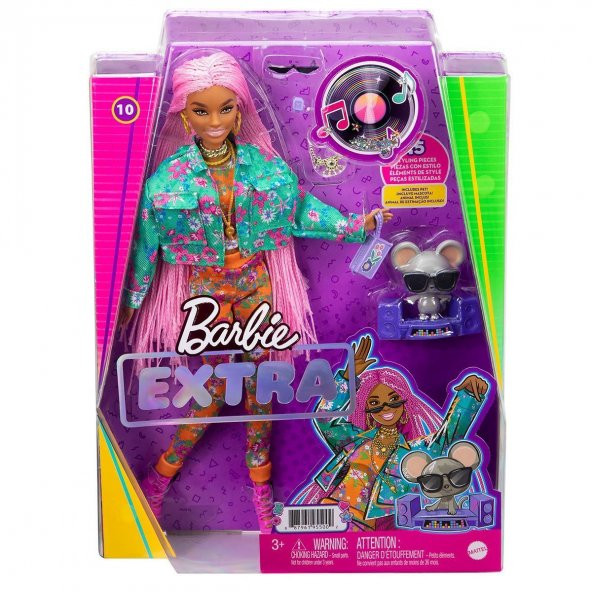 GXF09 Barbie Extra - Pembe Örgü Saçlı Bebek, +3 yaş