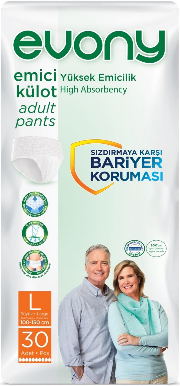 Evony Hasta Bezi Yetişkin Emici Külot L-Büyük 30 Adet Tekli Pk - 1