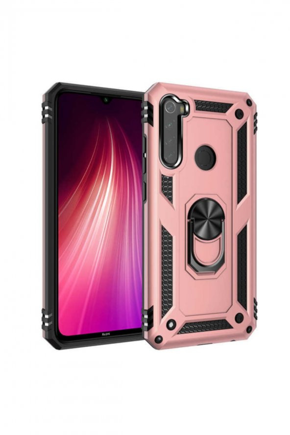 TahTicMer   Xiaomi Redmi Note 8 Kılıf Çift Katmanlı Yüzüklü Manyetik Vega Araç Tutucu Destekli Zırhlı Tank