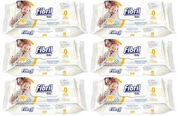 Fibril Islak Havlu Mendil 90 Yaprak Baby Sensitive Plastik Kapaklı (6 Lı Set) 540 Yaprak - 1