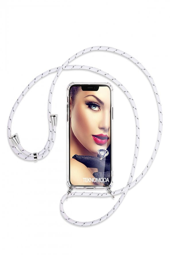 TahTicMer   Xiaomi Redmi Note 8 Şeffaf Köşe Korumalı Kılıf Boyuna Asmalı Askılı İp