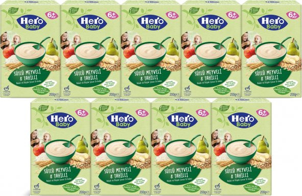 Hero Baby Kaşık Maması 200GR Sütlü Meyveli 8 Tahıllı 9 Lu Set