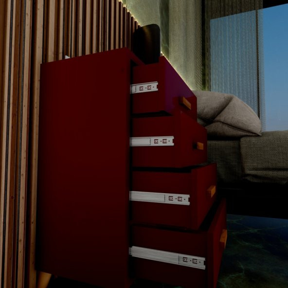 Ünüvar Konsept Emre Dört Çekmeceli Öodern Komodin Gül Kurusu - Resim 2