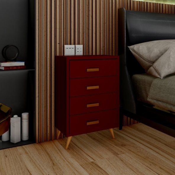 Ünüvar Konsept Emre Dört Çekmeceli Öodern Komodin Gül Kurusu - Resim 3