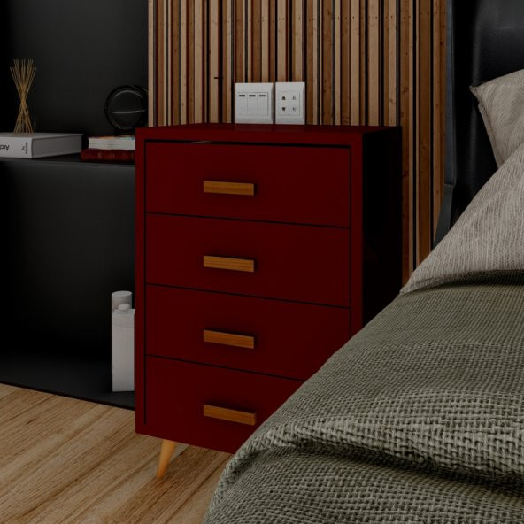 Ünüvar Konsept Emre Dört Çekmeceli Öodern Komodin Gül Kurusu - Resim 4