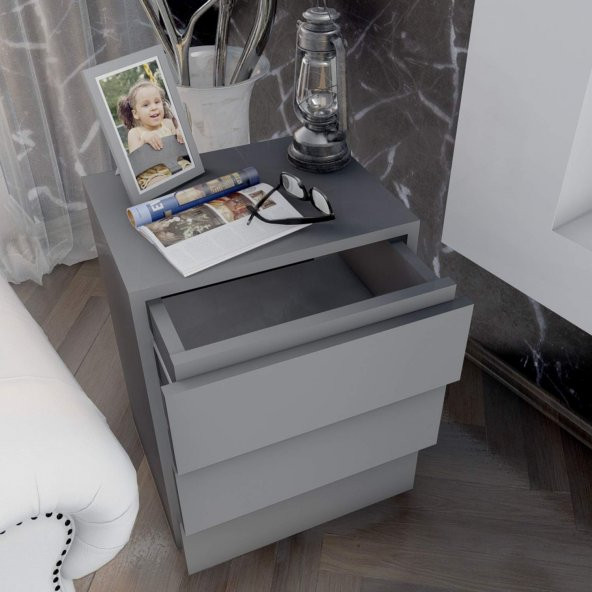 Ünüvar Konsept Emre Üç Çekmeceli Modern Komodin Antrasit - Resim 2