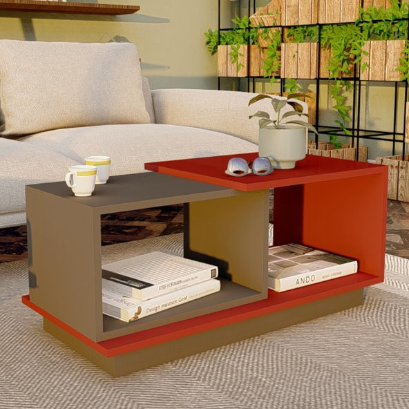 Ünüvar Konsept Dekoratif Orta Sehpa Antrasit-Kırmızı - Resim 2