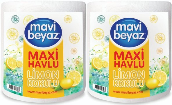 Mavi Beyaz Maxi Kağıt Havlu Dev Rulo Pk Limon Kokulu (2 Li Set)