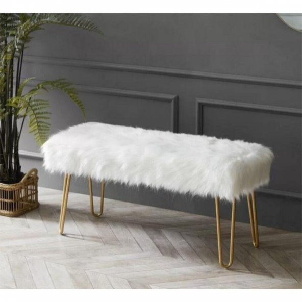 Ünüvar Konsept Puf & Benç 45*100-Gold Ayak Dökülmez Peluş Beyaz K1 - 2