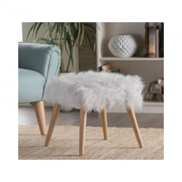 Ünüvar Konsept Puf & Benç 45*45-Ahşap Ayak Dökülmez Peluş Beyaz K1