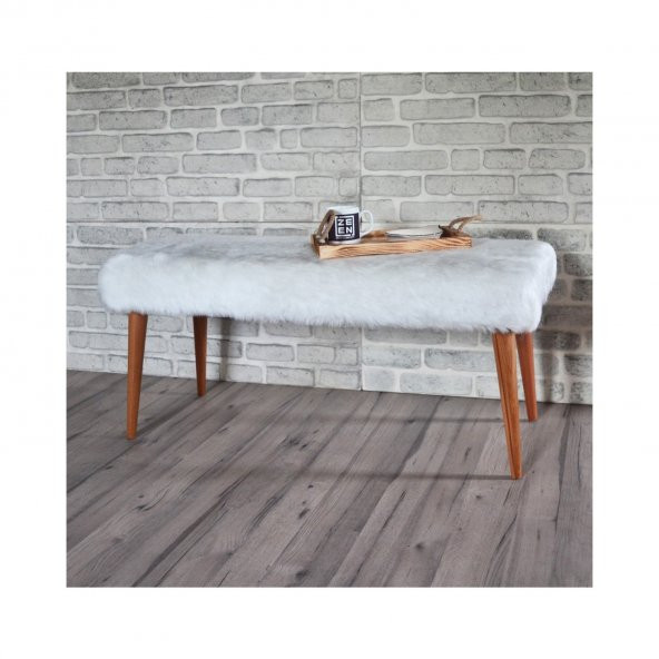 Ünüvar Konsept Puf & Benç 45*100-Ahşap Ayak Dökülmez Peluş Beyaz K1