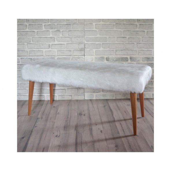 Ünüvar Konsept Puf & Benç 45*100-Ahşap Ayak Dökülmez Peluş Beyaz K1 - 2