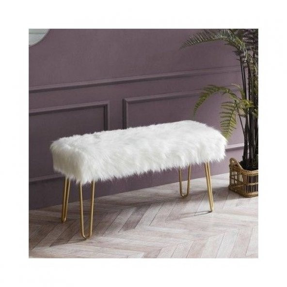 Ünüvar Konsept Puf & Benç 45*100-Gold Ayak Dökülmez Peluş Beyaz K1 - 2
