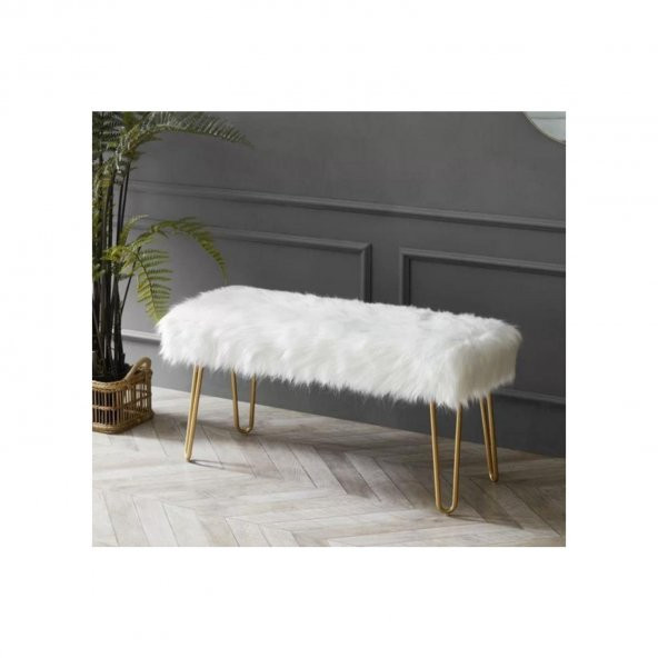 Ünüvar Konsept Puf & Benç 45*100-Gold Ayak Dökülmez Peluş Beyaz K1 - 4
