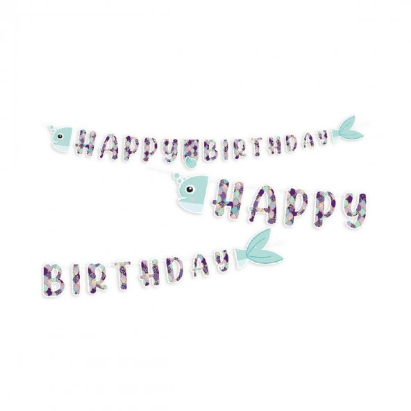 TPD0666 Balonevi, Pırıltılı Deniz Kızı, 2.50m ''Happy Birthday'' Banner