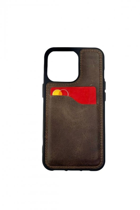 TahTicMer   Apple iPhone 11 Pro Max Kılıf Eskitme Deri Arka Kapak Hakiki Deri El Yapımı Kredi Kartı Bölmeli - 1