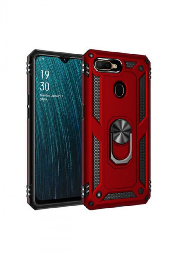 TahTicMer   Oppo A12 Kılıf Çift Katmanlı Yüzüklü Manyetik Vega Araç Tutucu Destekli Zırhlı Tank Kapak - 1