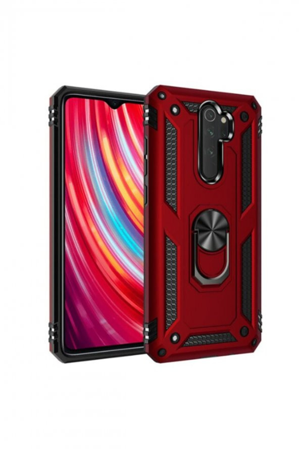 TahTicMer   Xiaomi Redmi Note 8 Pro Kılıf Çift Katmanlı Yüzüklü Manyetik Vega Araç Tutucu Destekli Zırhlı Tank