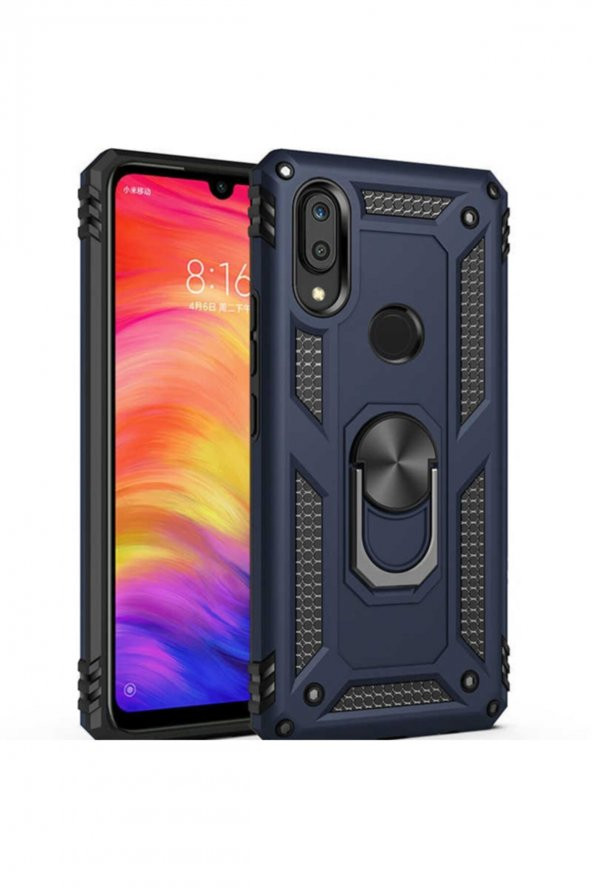 TahTicMer   Huawei P Smart 2019 Kılıf Çift Katmanlı Yüzüklü Manyetik Vega Araç Tutucu Destekli Zırhlı Tank Kapak
