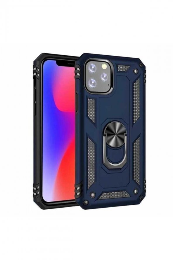 TahTicMer   Apple iPhone 12 Pro Kılıf Çift Katmanlı Yüzüklü Manyetik Vega Araç Tutucu Destekli Zırhlı Tank Kapak
