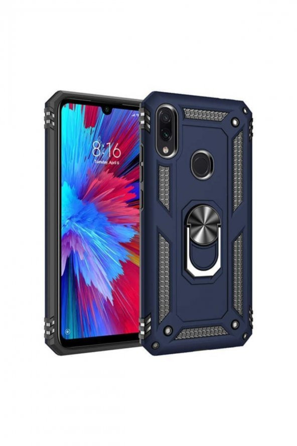 TahTicMer   Xiaomi Redmi Note 7 Kılıf Çift Katmanlı Yüzüklü Manyetik Vega Araç Tutucu Destekli Zırhlı Tank - 1
