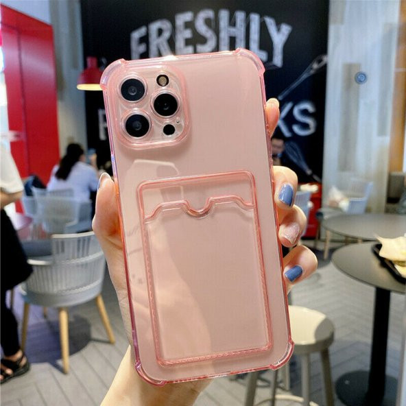 TahTicMer   Apple iPhone 12 Pro Max Kılıf Silikon şeffaf Kredi Kartlık Bölmeli Antişok Dört Köşe Darbe Korumalı