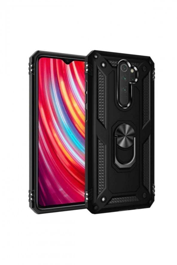 TahTicMer   Xiaomi Redmi Note 8 Pro Kılıf Çift Katmanlı Yüzüklü Manyetik Vega Araç Tutucu Destekli Zırhlı Tank