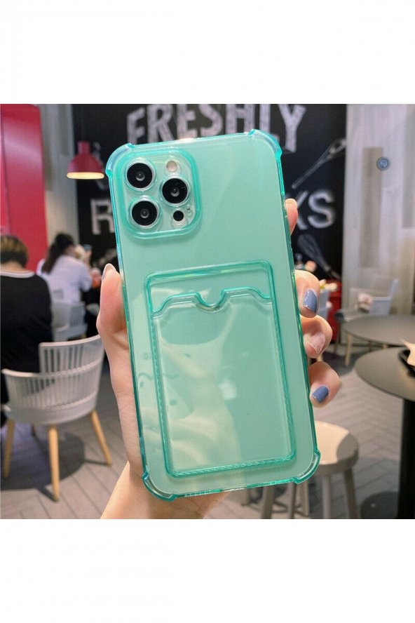 TahTicMer   Apple iPhone 11 Pro Max Kılıf Silikon şeffaf Kredi Kartlık Bölmeli Antişok Dört Köşe Darbe Korumalı - 1