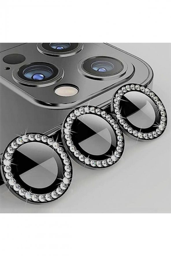 TahTicMer   Apple iphone 11 Pro Taşlı Kamera Lens Kırılmaz Cam Koruyucu Swarovski Taşlı Metal çerçeveli Lens