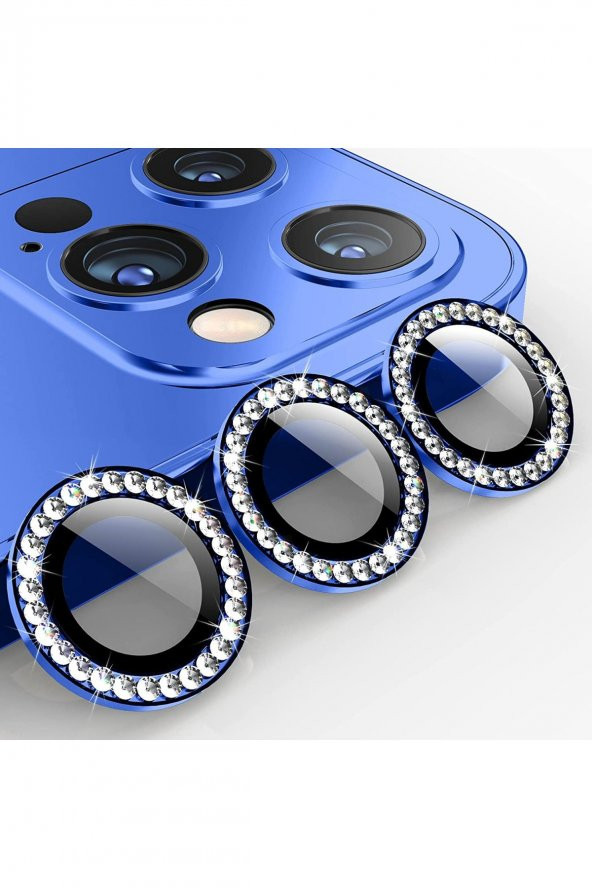 TahTicMer   Apple iphone 11 Pro Taşlı Kamera Lens Kırılmaz Cam Koruyucu Swarovski Taşlı Metal çerçeveli Lens