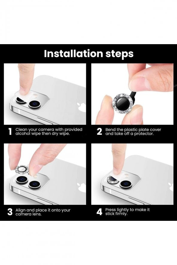 TahTicMer   Apple iphone 11 Pro Taşlı Kamera Lens Kırılmaz Cam Koruyucu Swarovski Taşlı Metal çerçeveli Lens - Resim 2