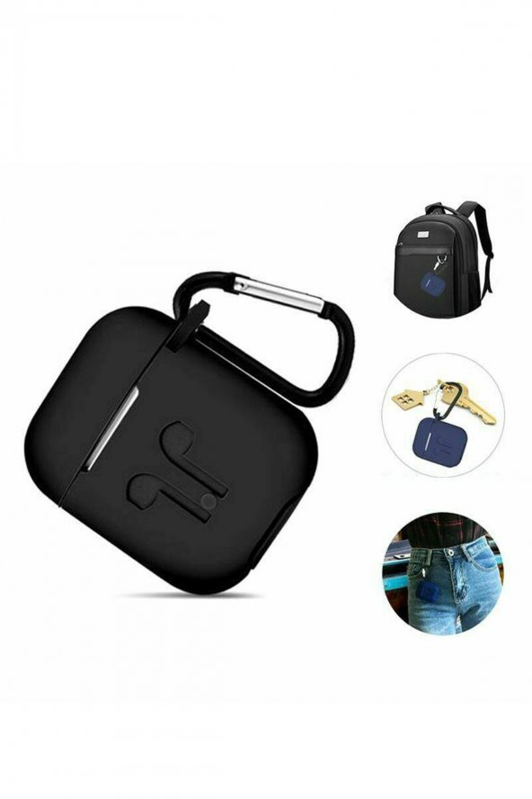 TahTicMer   Apple AirPods 1 2 Kılıf Kancalı Koruma Silikon Kapak - 3