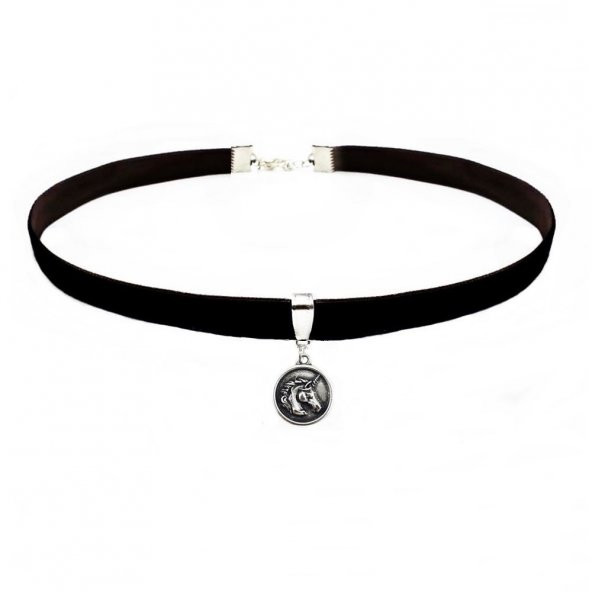 Siyah Renk Kadife Unicor - Tek Boynuzlu At - Choker Kolye