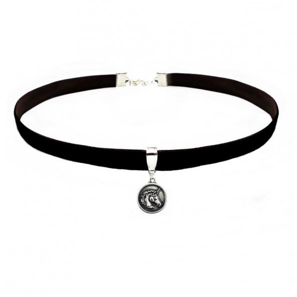 Siyah Renk Kadife Unicor - Tek Boynuzlu At - Choker Kolye - 5