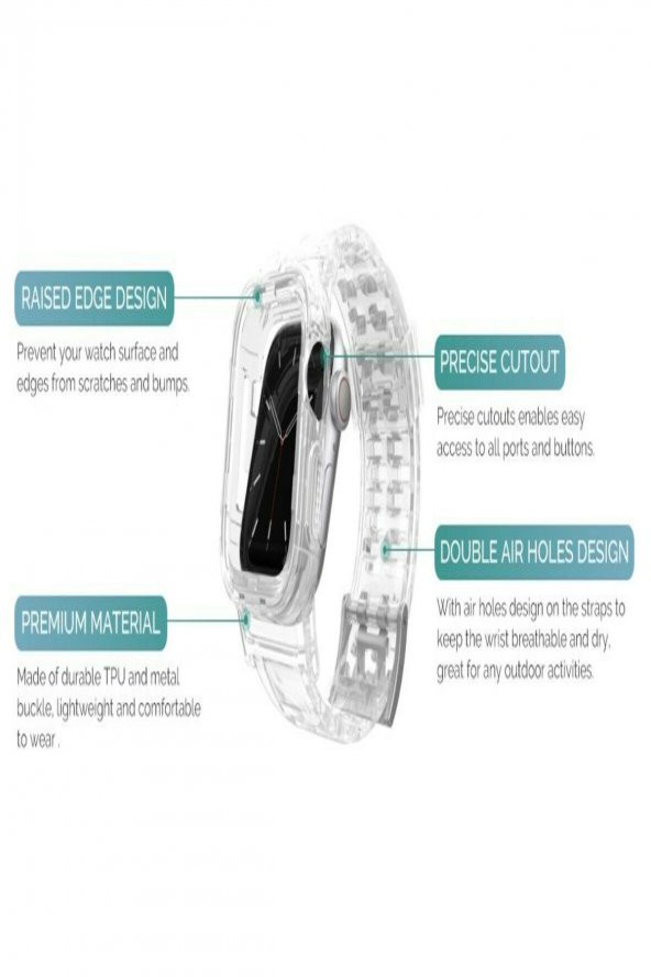 TahTicMer   Apple Watch 42 mm 360 Şeffaf Korumalı Kayış Kordon - 3