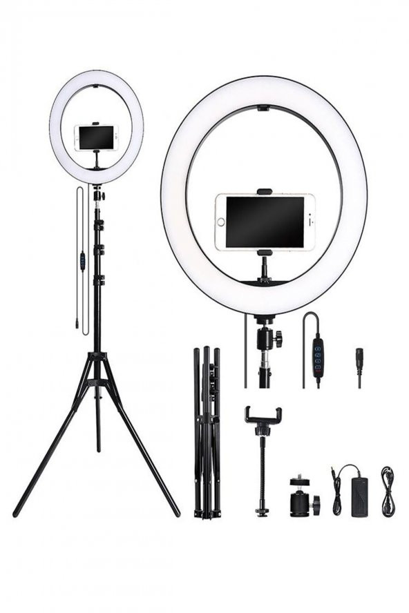 TahTicMer   Stüdyo Işığı Tripodlu Telefon Tutucu Stand Selfie Led Işıklı Youtuber Video Çekimi Ring Light