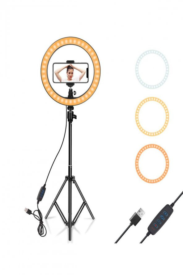 TahTicMer   Stüdyo Işığı Tripodlu Telefon Tutucu Stand Selfie Led Işıklı Youtuber Video Çekimi Ring Light - 3