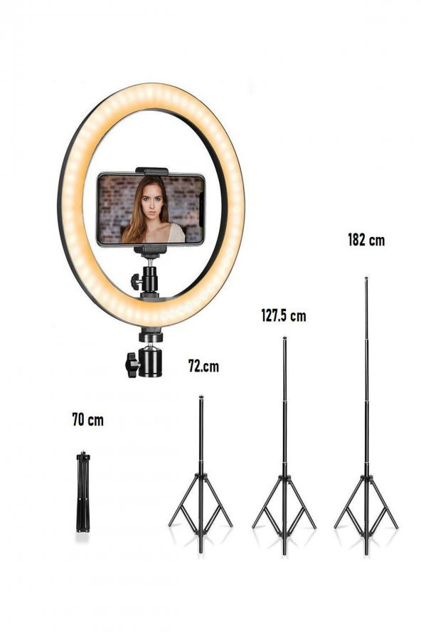 TahTicMer   Stüdyo Işığı Tripodlu Telefon Tutucu Stand Selfie Led Işıklı Youtuber Video Çekimi Ring Light - 4