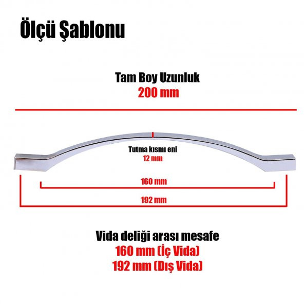 Çekmece Mutfak Dolap Kapak Kulpu Kulbu 160-192 mm Metal Kulp - 3